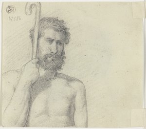 Nu masculin en demi-figure tenant une houlette - Jakob Becker