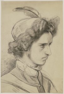 Jeune homme au chapeau à plumes de trois quarts - Jakob Becker