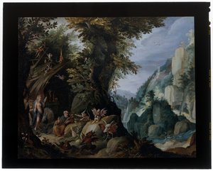 La tentation de Saint Antoine dans un paysage