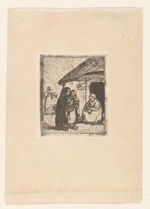 Deux femmes et un enfant devant une maison (Kleine bedelaarster) - Jakob Smits