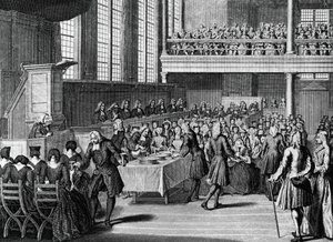 Dîner des anabaptistes, gravure par Jacobus van der Schley (1715-1779) de Cérémonies et coutumes religieuses de tous les peuples du monde - Jakob van der Schley