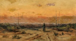 Femme sur le rivage au lever du soleil - Jakub Schikaneder