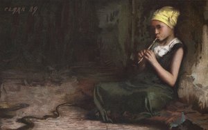 Fille charmant un serpent