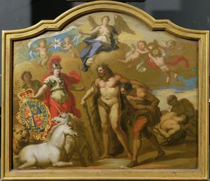 Allégorie de la puissance de la Grande-Bretagne par terre, design pour un panneau décoratif pour le carrosse cérémonial de George I, c.1718