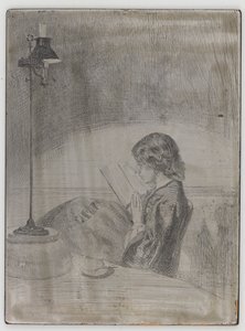 Lecture à la lumière de la lampe, 1858