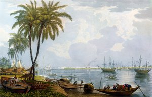 Vue de Calcutta, depuis un point en face de Kidderpore, 1837, gravé par Robert Havell le Jeune
