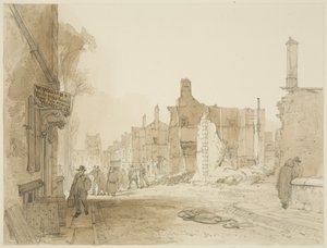 Ruines de la Mansion House et de la Custom House à Queen Square après les émeutes - James Baker Pyne