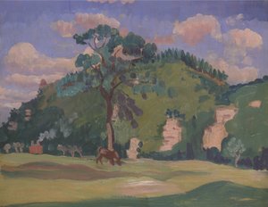 Paysage avec un cheval paissant