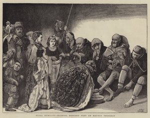 Humilité royale, lavant les pieds des mendiants le Jeudi Saint