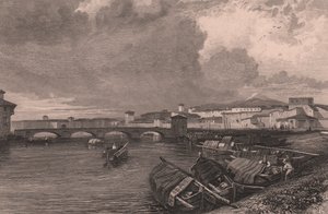 Vue du fleuve Arno à Pise, Toscane, Italie, gravure sur acier par Thomas Higham d