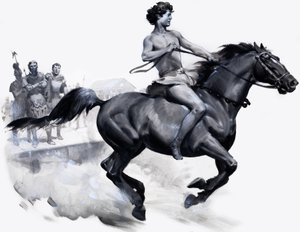 Alexandre le Grand chevauchant Bucéphale (gouache sur papier)
