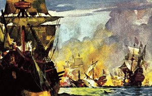 Le dernier combat de Sir Richard Grenville à bord de son navire "The Revenge".