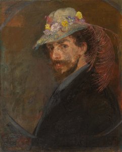 Autoportrait en chapeau avec des fleurs