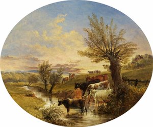 Paysage avec ruisseau et bétail, 1888 - James Flewitt Mullock