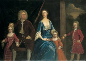 Portrait de groupe de Henry, 5e Lord Arundell de Wardour et de sa femme Elizabeth, avec leurs enfants, dans un intérieur, un paysage au-delà