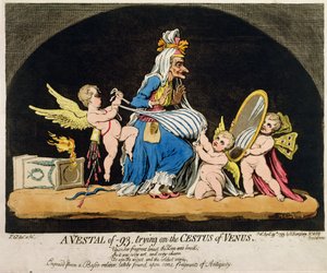 Une Vestale de -93 essayant le Cestus de Vénus, publié par Hannah Humphrey en 1793
