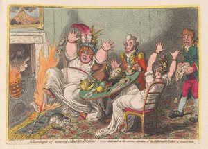 Avantages de porter des robes en mousseline!, pub. 1802 (gravure colorée à la main)