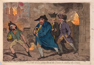 Blood & Co. mettant le feu à la tour et volant la couronne