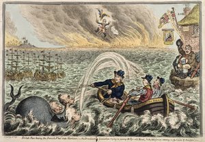 Marins britanniques remorquant la flotte danoise au port, ou Le Léviathan à Large Fond essayant de submerger le vieux Bateau de Billy, et le petit Corse chancelant sur les Nuages de l