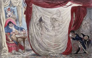 Caricature sur Napoléon, Paul Barras, Joséphine et Mademoiselle de Fontenay, dite aussi Teresa (Theresa ou Terezia) Cabarrus, dite Madame Tallien (Talien) ou ces dames dansent nues pour Barras, sous l