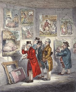 Connaisseurs examinant une collection de peintures de George Morland - James Gillray