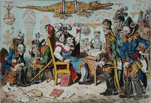 Généraux français se retirant pour des raisons de santé avec Lepaux présidant au dispensaire directeur - James Gillray