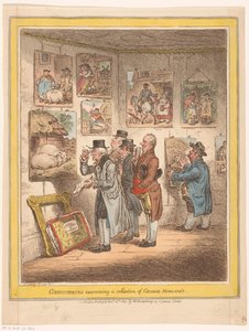 Connaisseurs examinant des peintures de George Morland - James Gillray