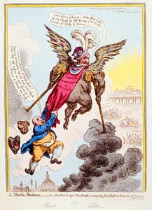 Le Diable-Boiteux, ou Le Diable sur deux bâtons transportant John Bull vers la terre promise, publié par Hannah Humphrey en 1806