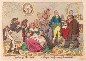 Abandonner la poudre, ou une famille frugale économisant la guinée, publié en 1795 - James Gillray