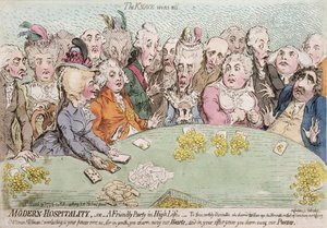Hospitalité moderne, ou une fête amicale dans la haute société, publiée par Hannah Humphrey en 1792