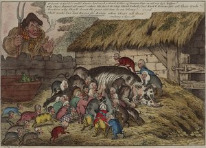 Plus de cochons que de tétines, ou la nouvelle portée de grognons affamés, suçant la vieille truie de John Bull à mort, 9 mai - James Gillray