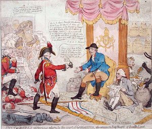 Retour victorieux de Pantagruel à la cour de Gargantua après avoir extirpé les Soup-Meagres de Bouaille Land, publié par Hannah Humphrey en 1794 - James Gillray