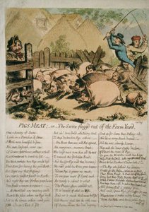 La viande de porc, ou Le cochon chassé de la cour de ferme - James Gillray