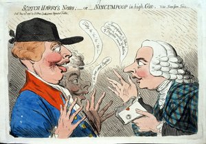 Les nouvelles de Scotch Harry, ou Nincumpoop en grande joie, publié par J. Aitken en 1792 (eau-forte coloriée à la main)