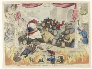 Caricature de la panique parmi les patriotes après la restauration du stathouder Guillaume V, 1787 - James Gillray