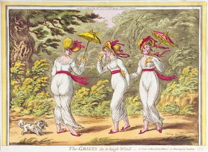 Les Grâces dans un vent fort, une scène prise de la nature dans les jardins de Kensington, pub. par Hannah Humphrey, 1810
