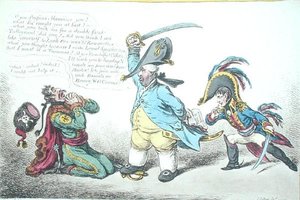 Le ministre magnanime châtiant la perfidie prussienne, publié par Hannah Humphrey en 1806 - James Gillray