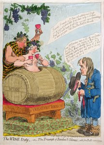 Le droit sur le vin, ou Le triomphe de Bacchus et Silène avec la remontrance de John Bull, publié par Hannah Humphrey en 1796