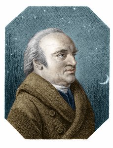 Portrait de William Herschel sur un fond de ciel étoilé - d