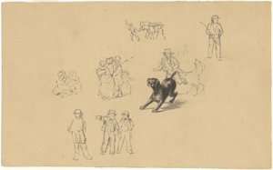 Chien Aboyant et Études pour "Entraînement de la Milice" - James Goodwyn Clonney