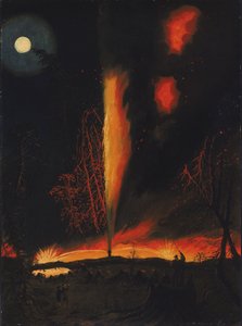 Puits de pétrole en feu la nuit, près de Rouseville, Pennsylvanie - James Hamilton