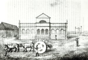 La Bourse de Rio, un trapiche public, un wagon de gazon et la potence, illustration de 