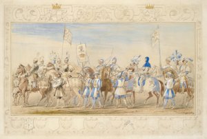 Suite du cortège du marquis de Waterford, chevalier du Dragon et vicomte Alford, chevalier du Lion Noir, 1839 (crayon, aquarelle, gouache et peinture dorée sur papier) - James Henry Nixon