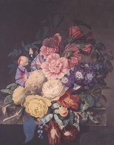Rose trémières et roses - James Hewlett
