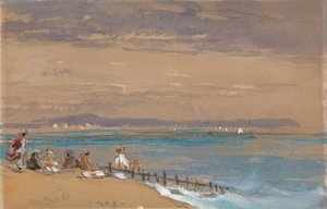 Scène de plage avec figures près d