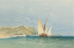 Scène côtière avec bateaux à voile