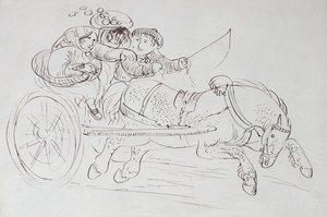 Couple dans un char tiré par un cheval