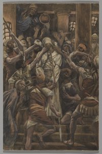Mauvais traitements dans la Maison de Caïphe, illustration de La Vie de Notre Seigneur Jésus-Christ, 1886-94 - James Jacques Joseph Tissot
