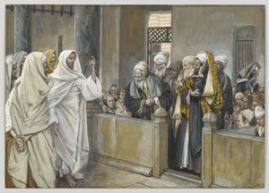 Les principaux prêtres demandent à Jésus par quel droit il agit ainsi, illustration de La Vie de Notre Seigneur Jésus-Christ, 1886-94 - James Jacques Joseph Tissot