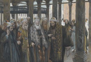 Les principaux prêtres se consultent, illustration de La Vie de Notre Seigneur Jésus-Christ, 1886-94 - James Jacques Joseph Tissot